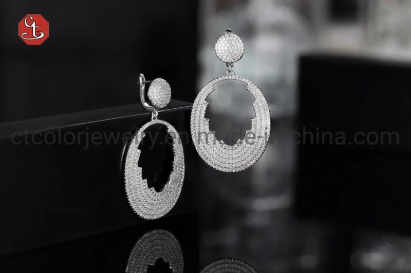 Oval Shape Drop Earrings Fashion Cubic Zircon Silver Earring