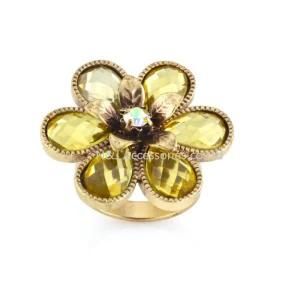 Women Flower Gold Plated Jewelry Yellow Grass Stone Ring Fashion Jewelry