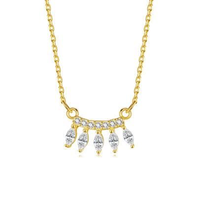 Fashion Jewelry 925 Sterling Silver 18K Gold Plated Five White Waterdrop Design Pendant Necklace for Women Necklaces Jewelry