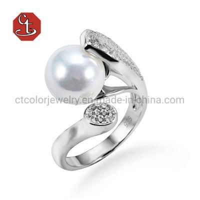 Fashion Jewelry Silver Pearl Engagement Jewellery Ring Retro Twisted Adjustable Ring