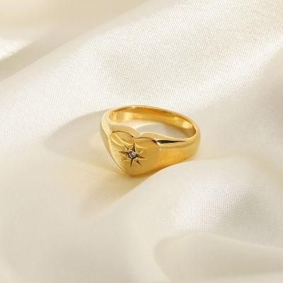 Heart Rings-18K Gold Plated Band Ring with CZ Inlaid Women Statement Rings Size 6 to 8