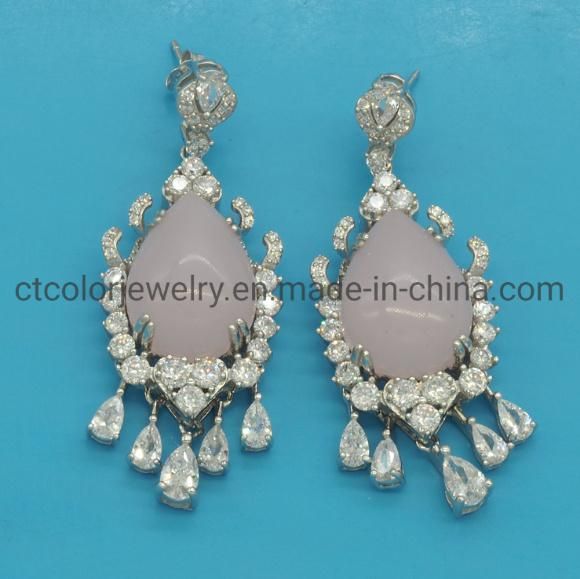 Fashion Jewelry 925 Sterling Silver Jewelry Eardrop Zircon Imitation Freshwater Pearl Earrings for Women
