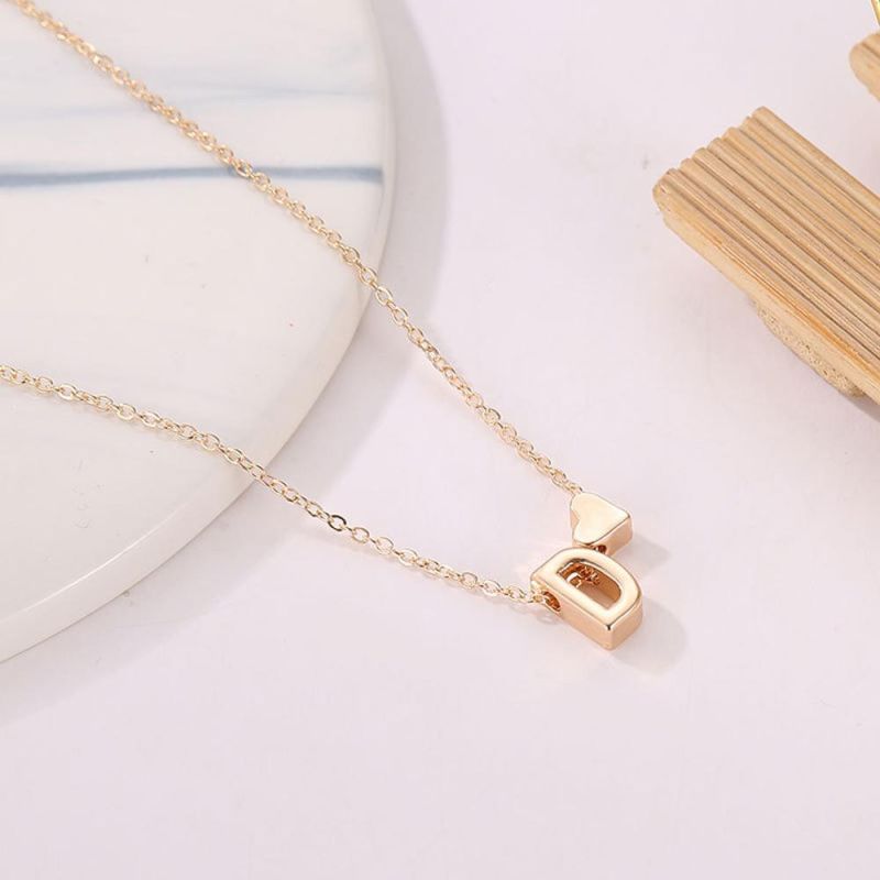 Fashion Women Tiny Heart Dainty Initial Letter Name Necklace Jewelry