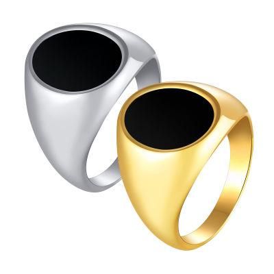 Stainless Steel Oil Drop Black Oval Ring Lettering Accessories Ring