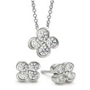 Sterling Silver Flower Earrings and Pendant Necklace Jewelry Set