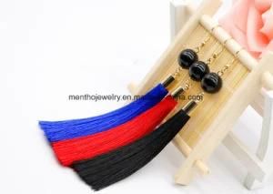 Three Colors Elegant Tassel Earrings Long Thread Tassel Drop Earrings with Pearl