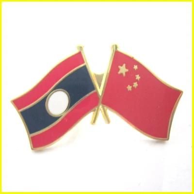 Gold Plated Metal China and Laos Flag Pin