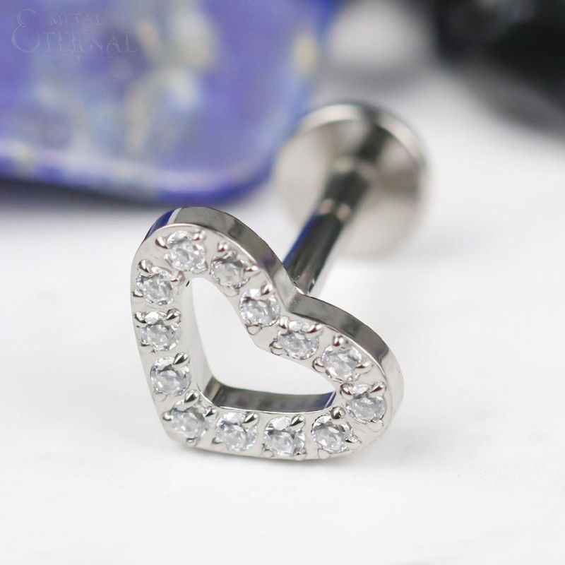 Eternal Metal ASTM F136 Titanium Internally Threaded Labret Hollow Heart Shaped CZ Piercing Jewelry