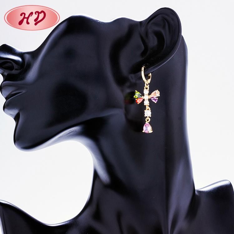 New Style Women Long Rose Gold Zircon Heart Drop Earrings for Wedding