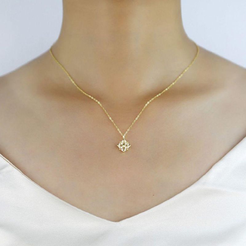 Fashion Accessories 925 Sterling Silver 14K Gold Plated Diamond Pendant Necklace Women Crystal Clavicle Chain Simple Exquisite