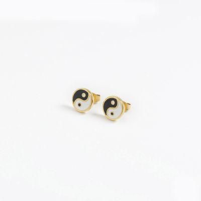 Manufacturer Custom Waterproof Never Fade Fashion jewellery Wholesale New Arrivals Tai Ji Eight Diagrams 14K 18K 24K Earring Stud