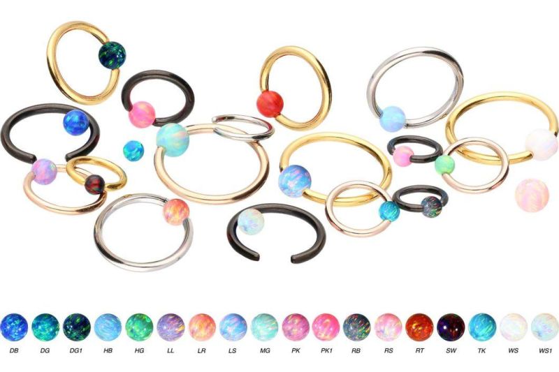 316L Surgical Stainless Steel Body Piercing Jewelry Ball Closure Ring Opal