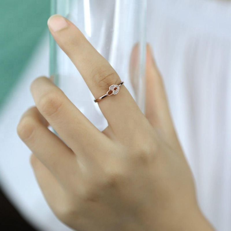 925 Sterling Silver Zircon Heart Lock Adjustable Ring Women Exquisite Sweet Wedding Jewelry