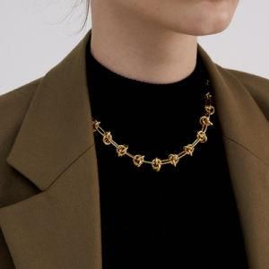 202118K Gold Plated Knotted Chunky Rope Chain Necklaces Twisted Choker Necklaces Women Vintage Brass Jewelry Necklace