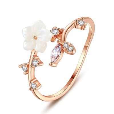 Real 925 Sterling Silver Ring Flower Leaves Zircon Adjustable Ring Women Vintage Fashion Jewelry Girlfriend Gift