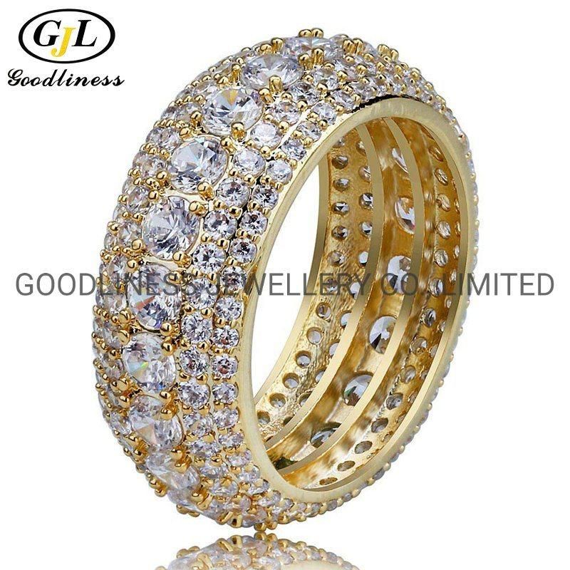 Vintage Simple Engagement Diamond Crystal Iced out Gold Mens Ring