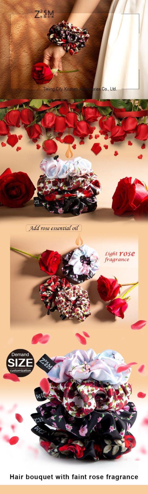 Fragrant Rose Hair Scrunchies Fragrant Silk Hair Bunches Scrunchies Hair Ties