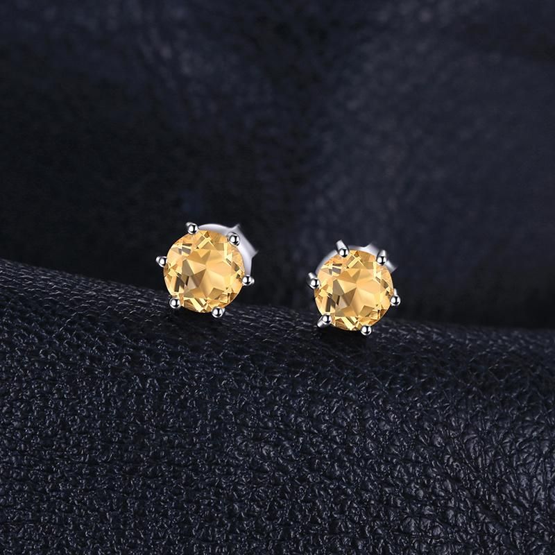 Fine Jewellery Gemstone Citrine Women Stud Earring 925 Sterling Silver Jewelry