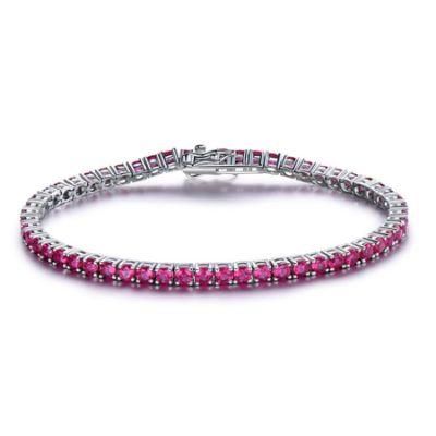 925 Sterling Silver One Row Full of Diamond Ruby Bright Silver Charms for Tennis Bracelet Jewelry