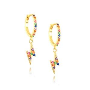 Wholesale Luxury Colorful Rhinestone Lighting Shaped Hoop Drop Earrings Colorful Zirconia Hip Hop Earrings for Women