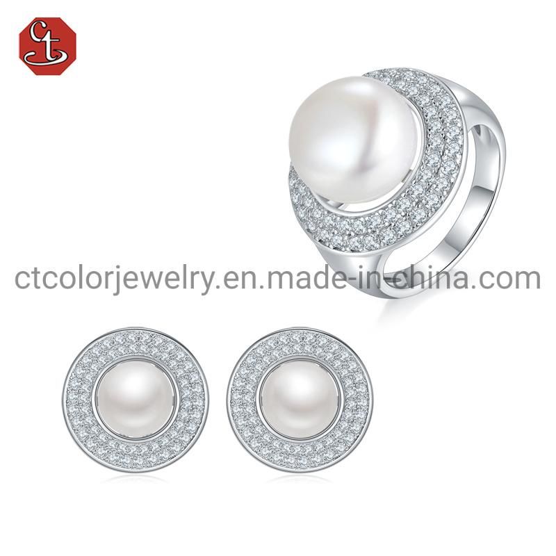 CT Color Fashion Luxury Jewelry 925 Sterling Silver Pearl CZ Ring