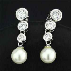 Hot Fashion Solid Sterling Silver 925 CZ &amp; Pearl Hook Earring