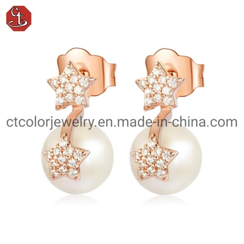 Fashion Jewelry Silver and Brass Shell Pearl Star Earring for Women