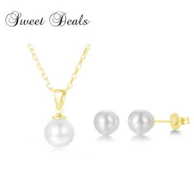Gift for Mother Pearl Earrings Necklace Fashion Jewelry with Gold Plated