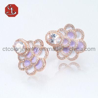 Fashion Jewellery purple Enamel Earrings 925 Sterling Silver Rose Plated Earring Fashion Jewelry for Girls
