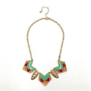 Fashion Chavon Alloy with Color Beads and Epoxy and Gold Alloy Leaves Necklace