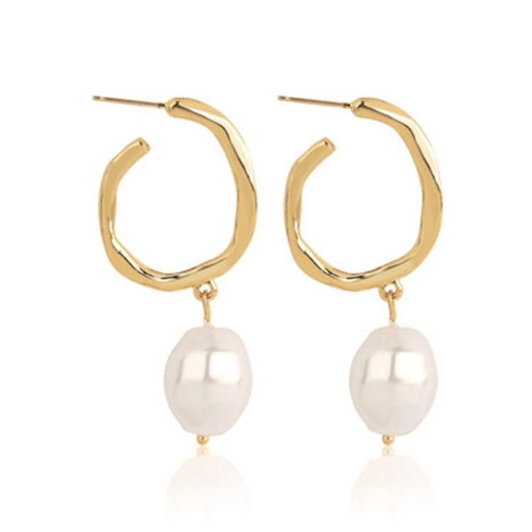 Natural Imition Pearl Electroplate Alloy Layered Stud Earring