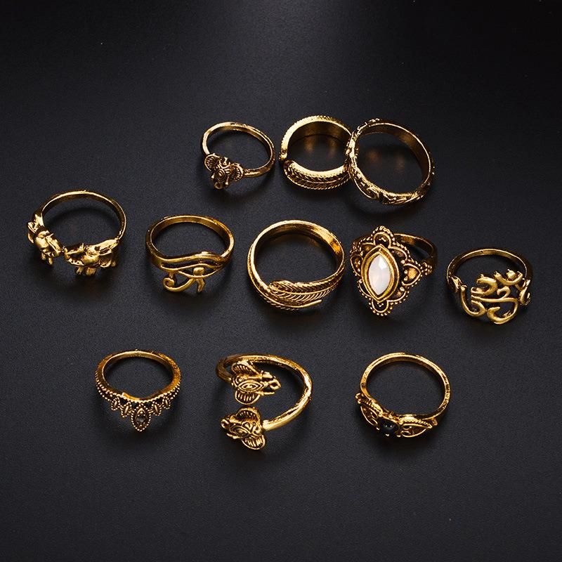 Vintage Elephant Leaf Ring Set Combination 11PCS Knuckle Set