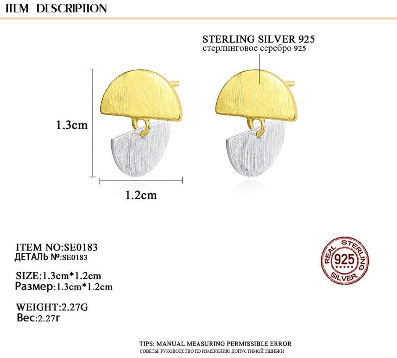 Sliver and Golden Double Semicircle Design Ear Stud