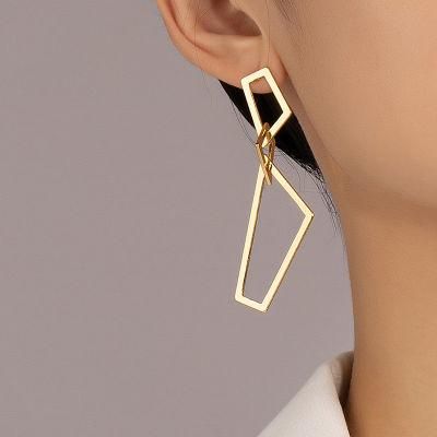 New Design 3 Layers Irregular Geometric Polygon Interlocking Metal Drop Statement Earrings for Women Accessories Jewelry Bijoux