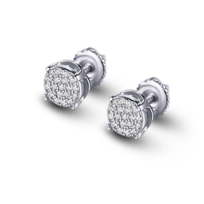 Round 925 Silver 14K Gold Zircon Stud Men Earring