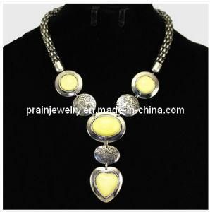 Summer Fashion Fine Jewelry/ 2013 Big Heart Gems Necklaces /Heart Shape Pendant Necklace Yellow Resin Cyrstal Beads (&quot;PN-108)