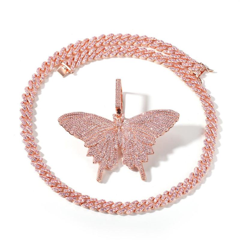 Fashion Pink Zircon Flower Pendant Copper Necklace