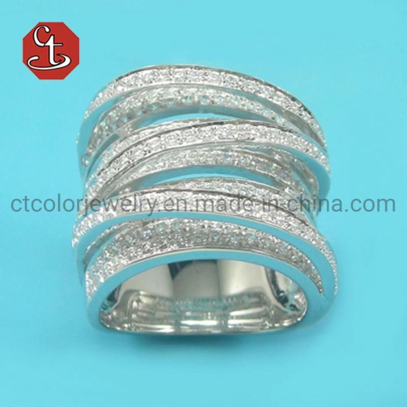 Rhodium Women Finger Rings Woven Look Luxury CZ Silver Jewelry