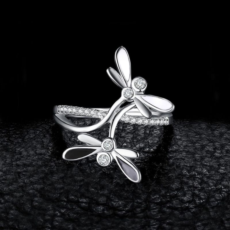 925 Sterling Silver Jewelry Double Dragonfly Infinity CZ Pave Split Shank Cubic Zirconia Ring Wholesale