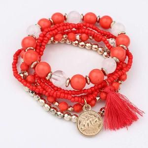 6PCS Sets Boho Multicolor Multilayer Acrylic Beads Beach Elastic Bracelet