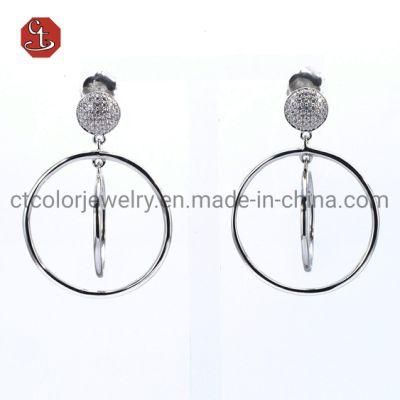 Fashion Jewelry Big Round 925 Sterling Silver Earrings Metal Earring with Micro Setting