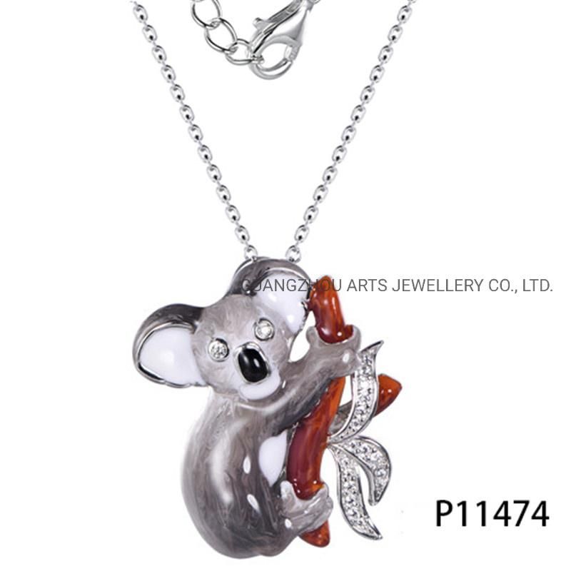 Enamel Over Sterling Silver Cute Koala Pendant