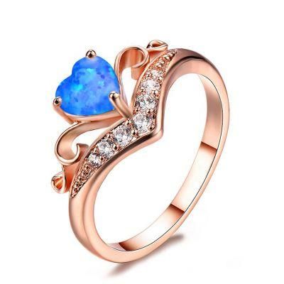Fashion Rings Jewelry Women Luxury White Opal Blue Heart Shaped Crown Simple Design Wedding Rings