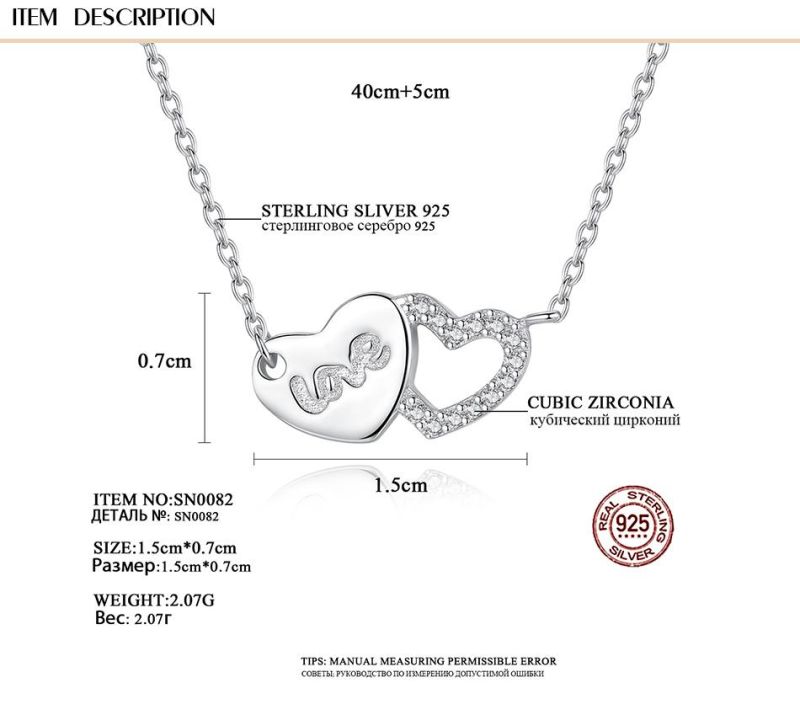 3A Cubic Zircon Silver Jewelry S925 Love to Heart Necklace