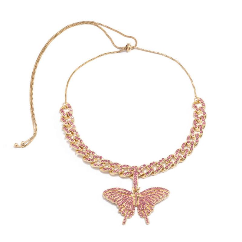 Big Size AAA Zircon Hip Hop Women Butterfly Pendant Necklace