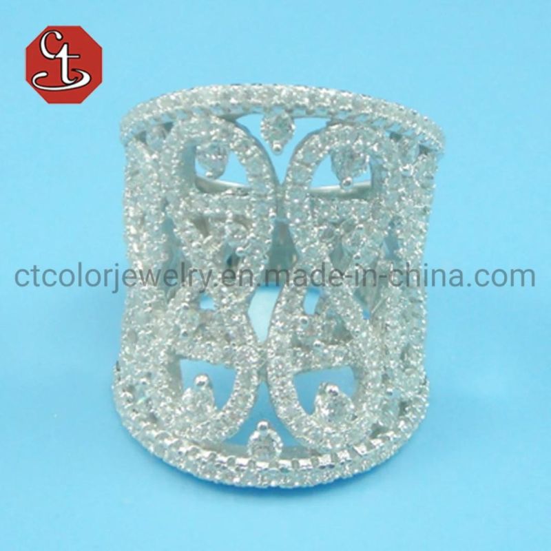 White CZ Pave Wider Parallel Classic Hot Sale Rings Rhodium Plated Cubic Zirconia Silver or Brass Ring for Women