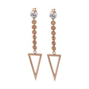 Diamond Disc Long Tassel Triangle Gold-Plated Stainless Steel Earrings Stud