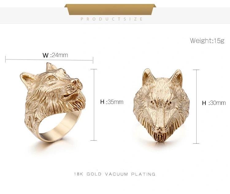 316L Stainless Steel Wolf Head Mens Ring