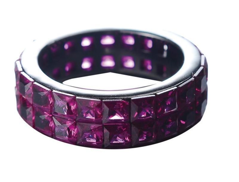 Iced out Ruby Purple Square CZ Stone Black Plating Rings