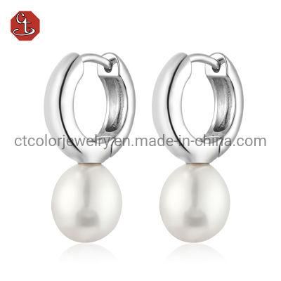 Fashion earring 925 silver Rhodium Plated Freshwater pearl earrings Gift